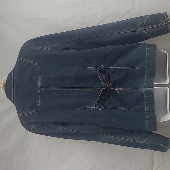 IE Designed Denim Jacket blue jean pockets dark wash button tailored - Picture 6 of 10